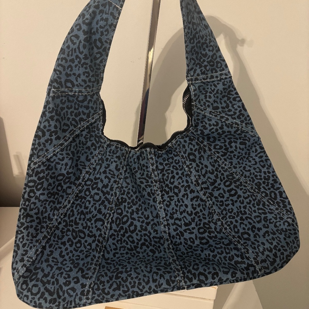 NWOT denim leopard print crescent bag